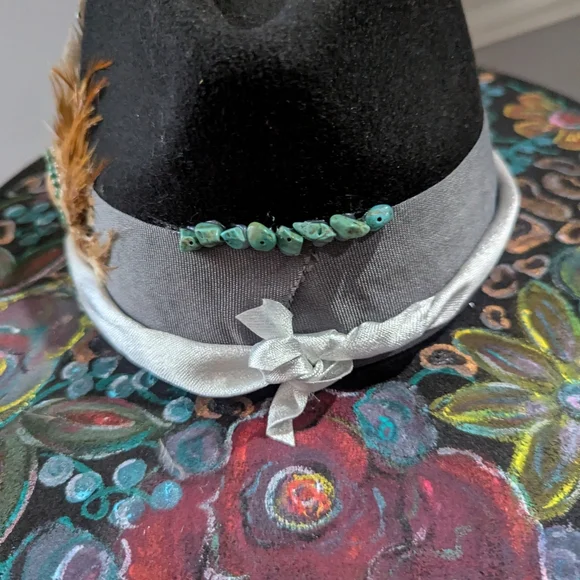 Fedora Womens Floral Black Hat with Feather Accent Beautiful  display picture 3